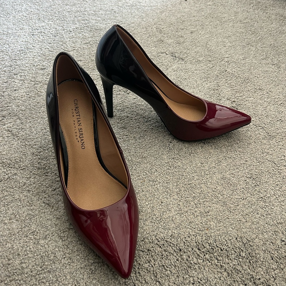 Christian Siriano Maroon and Black Patent Heels - Picture 2 of 2